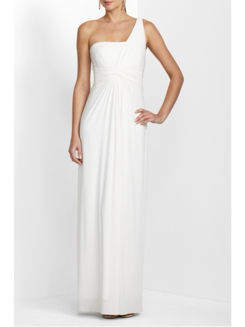BCBGMaxAzria One-Shoulder White Maxi Gown